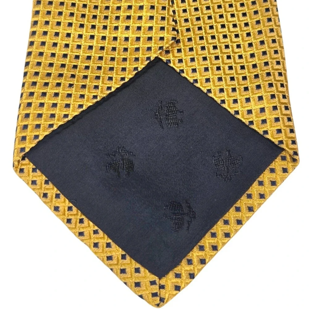 Brooks Brothers 346 Necktie Mens OS Gold Excellent Silk Geometric Square Pattern
